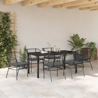 Garten Essgruppe 7 pcs Schwarz Poly-Rattan