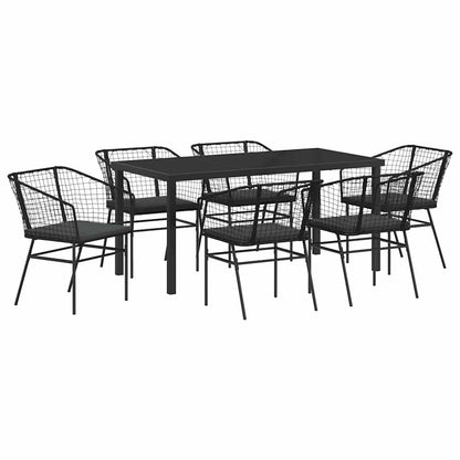 Garten Essgruppe 7 pcs Schwarz Poly-Rattan