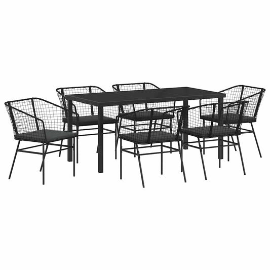 Garten Essgruppe 7 pcs Schwarz Poly-Rattan