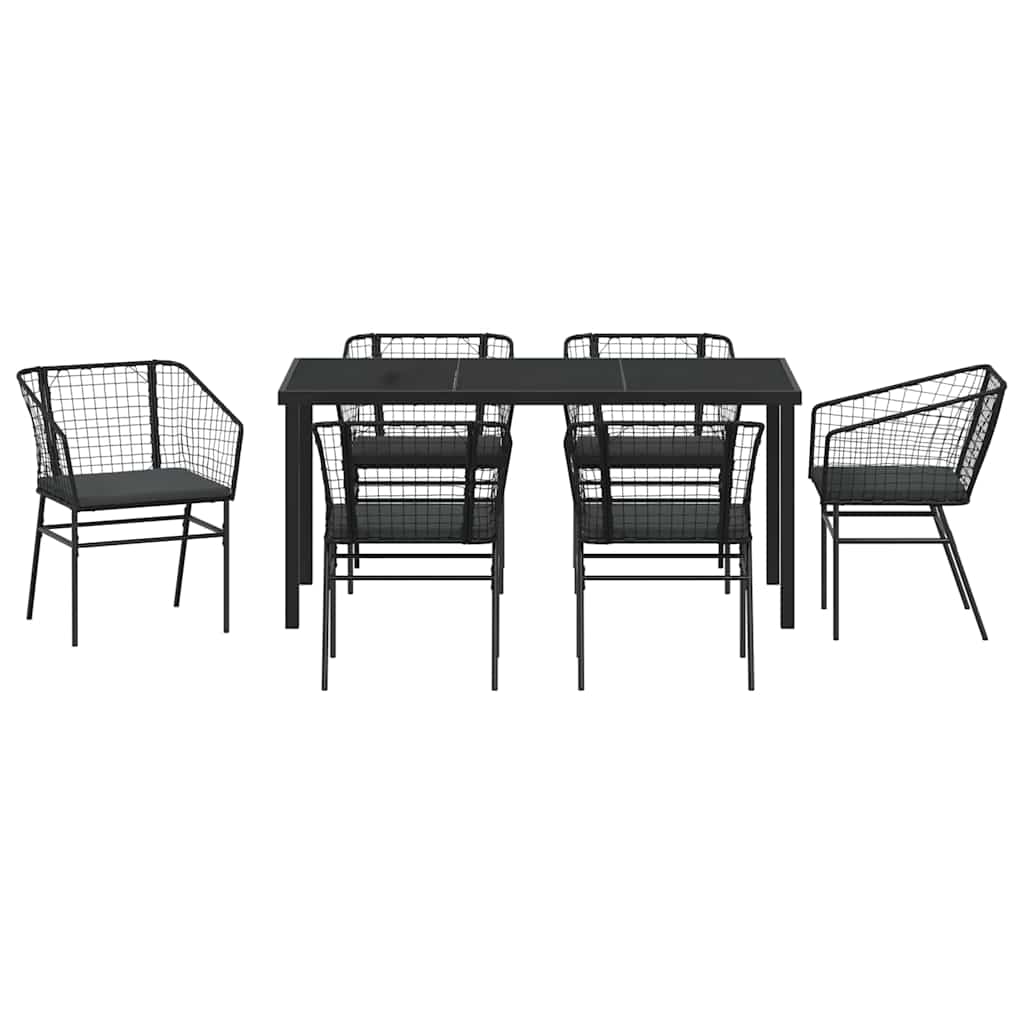 Garten Essgruppe 7 pcs Schwarz Poly-Rattan