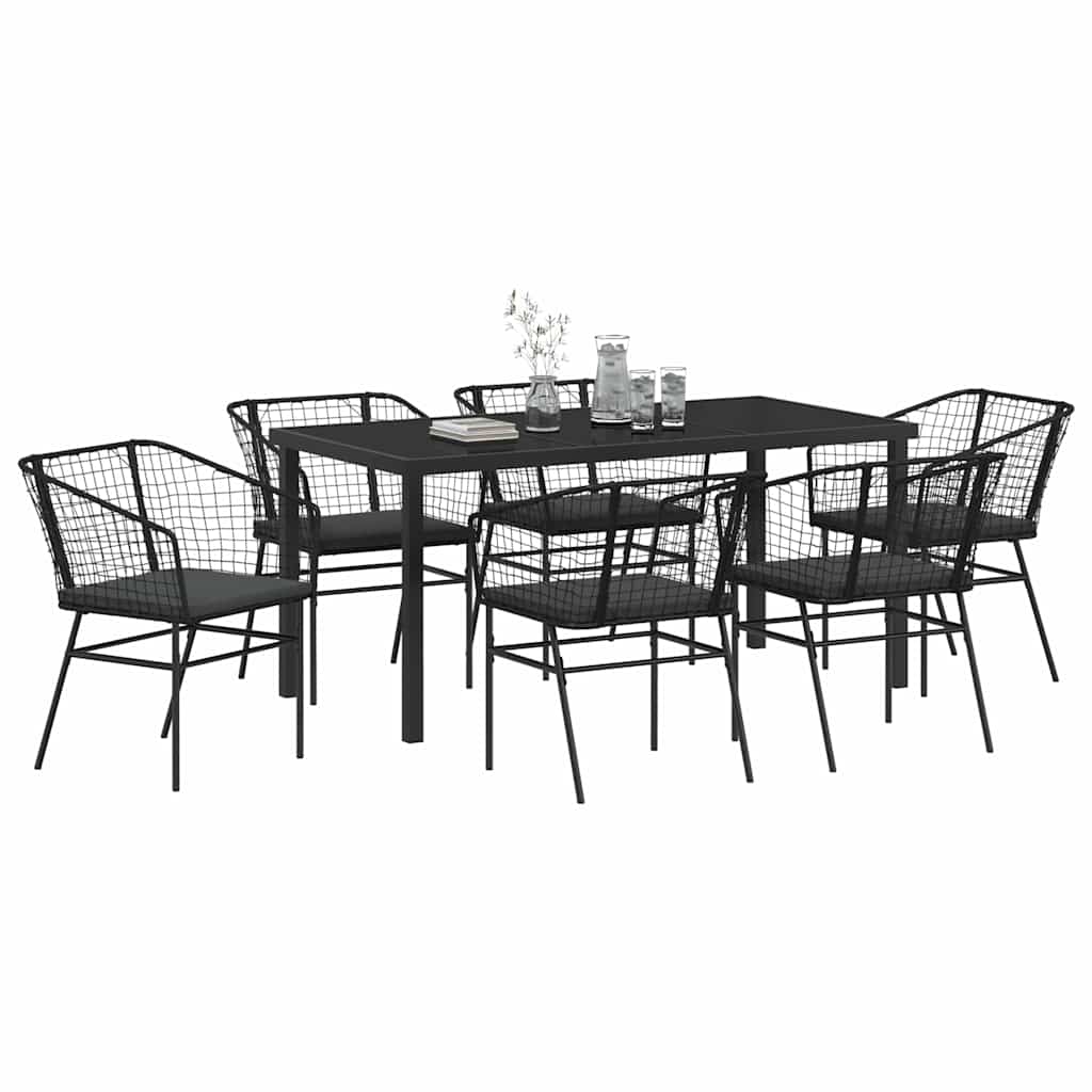 Garten Essgruppe 7 pcs Schwarz Poly-Rattan