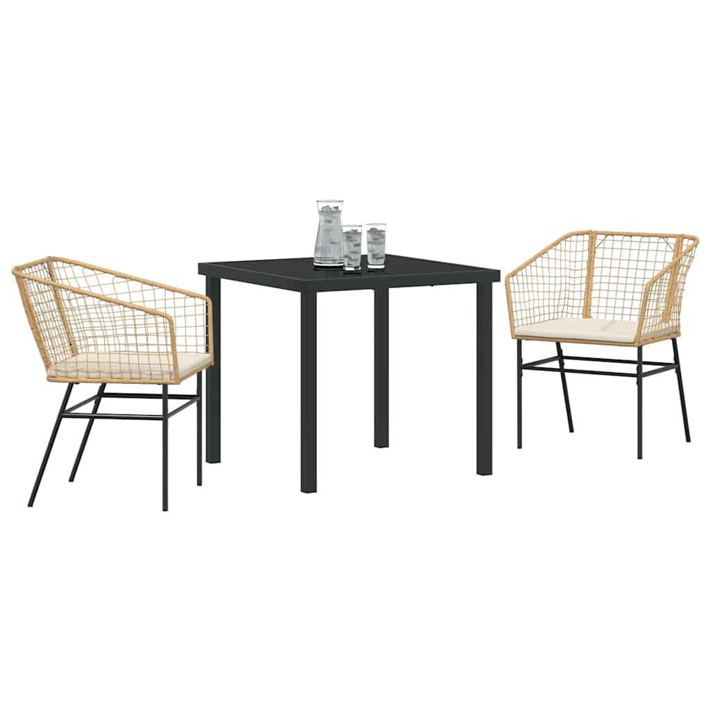 Garten Essgruppe 3 pcs Braun Poly-Rattan