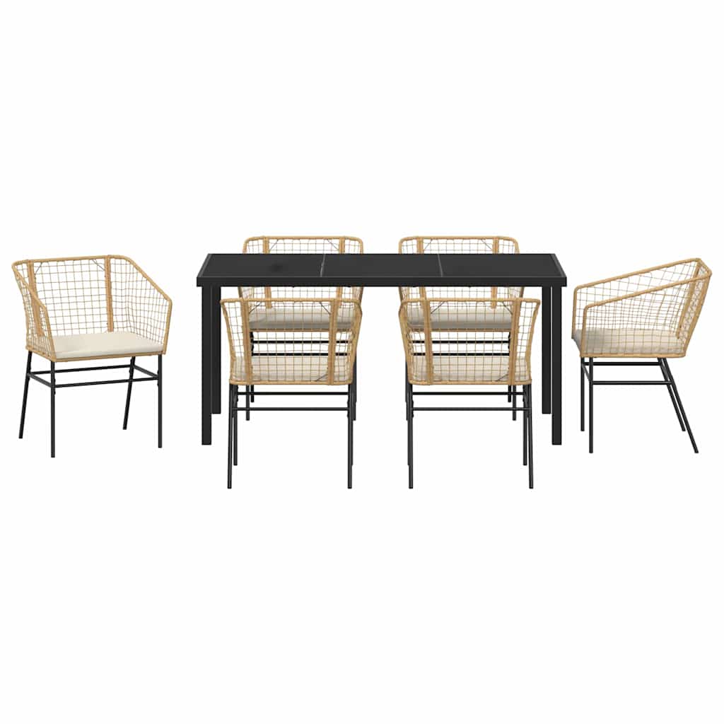 Garten Essgruppe 7 pcs Braun Poly-Rattan