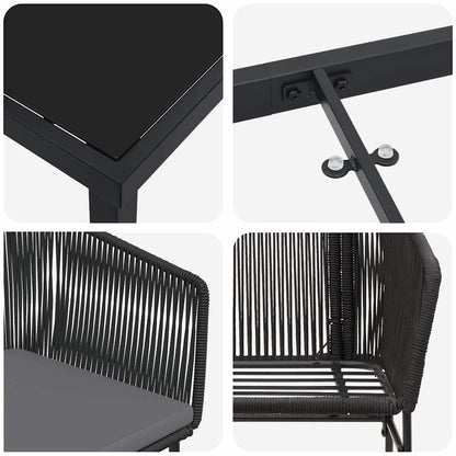 Garten Essgruppe 3 pcs Schwarz Poly Rattan