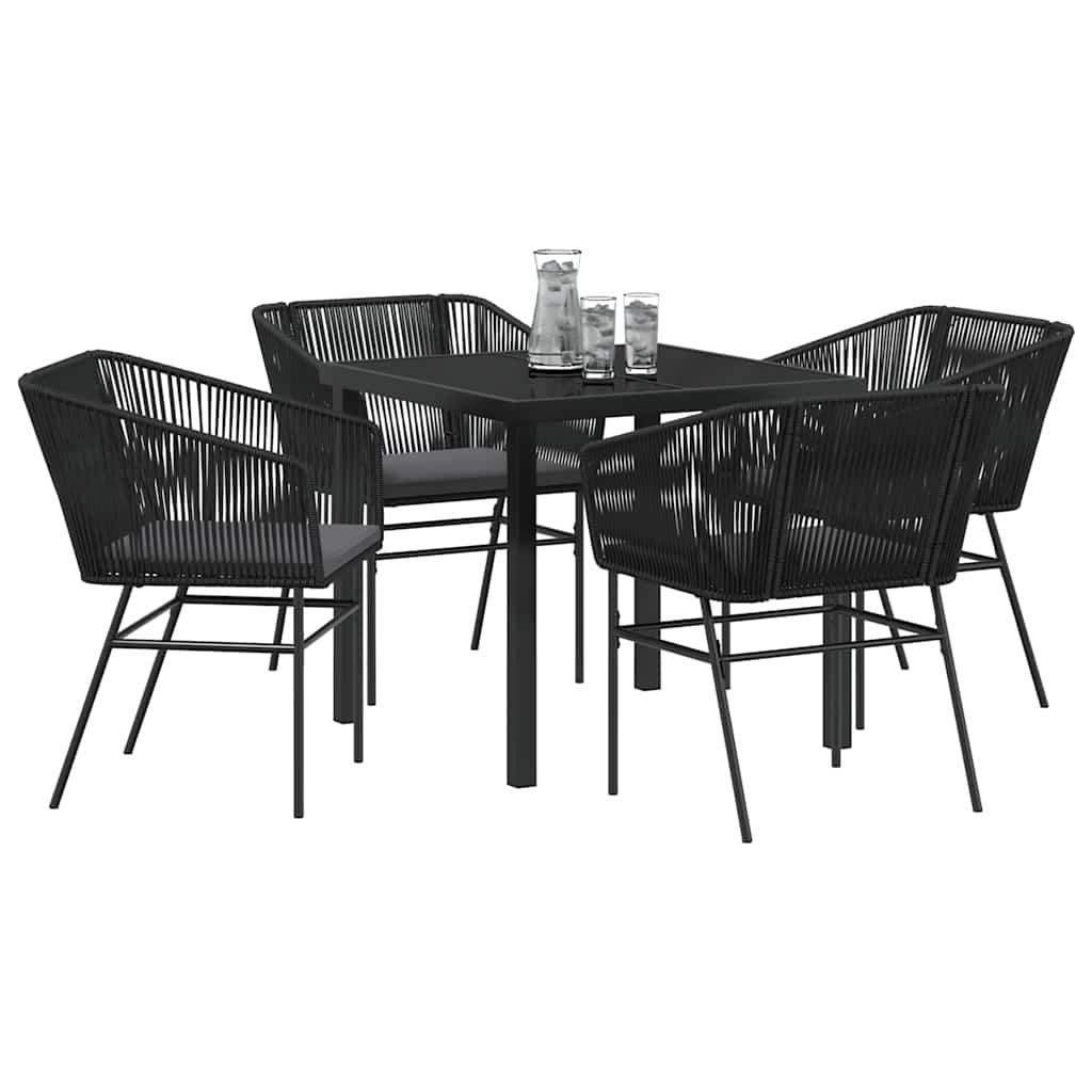 Garten Essgruppe 5 pcs Schwarz Poly Rattan