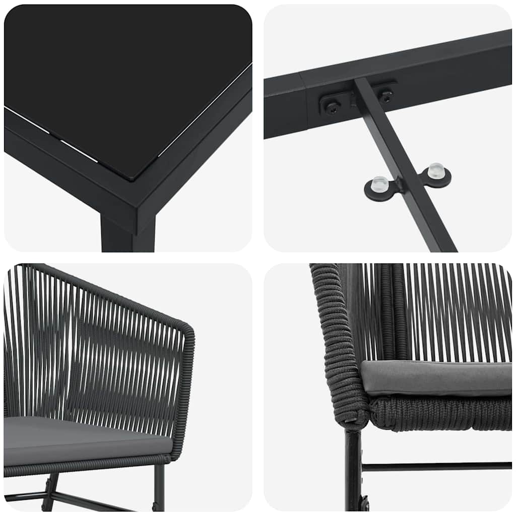 Garten Essgruppe 5 pcs Schwarz Poly Rattan