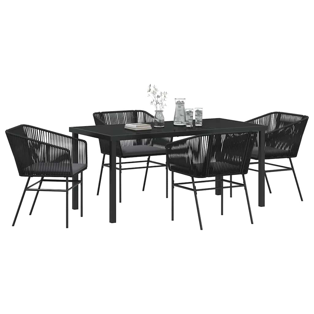 Garten Essgruppe 5 pcs Schwarz Poly Rattan