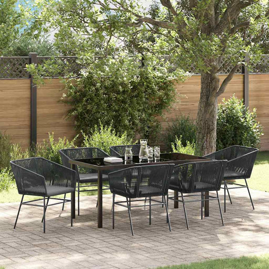 Garten Essgruppe 7 pcs Schwarz Poly Rattan