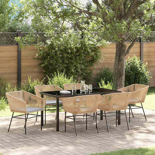 Garten Essgruppe 7 pcs Braun Poly Rattan