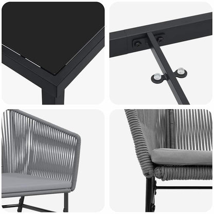 Garten Essgruppe 3 pcs Grau Poly Rattan