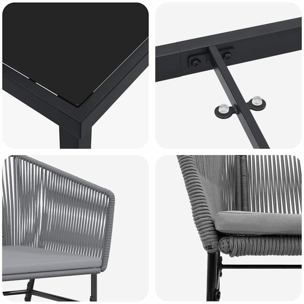 Garten Essgruppe 7 pcs Grau Poly Rattan