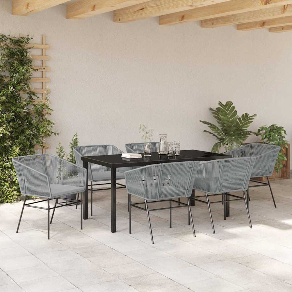 Garten Essgruppe 7 pcs Grau Poly Rattan
