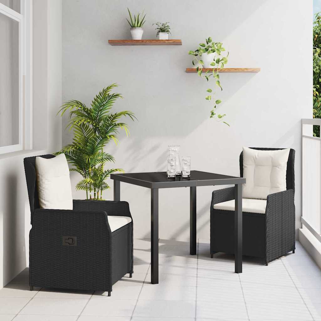 Garten Essgruppe 3 pcs Schwarz Poly-Rattan