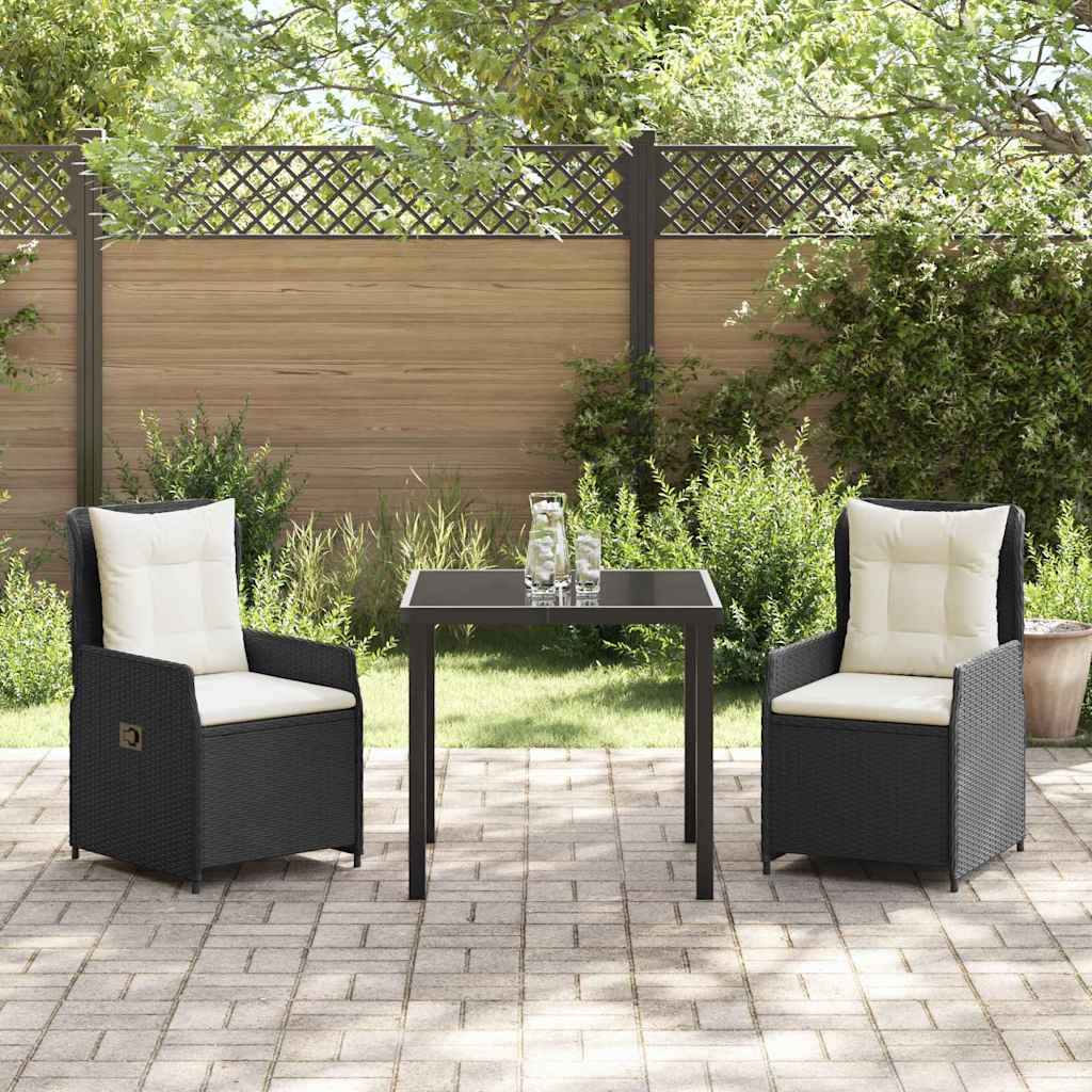 Garten Essgruppe 3 pcs Schwarz Poly-Rattan
