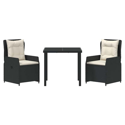 Garten Essgruppe 3 pcs Schwarz Poly-Rattan