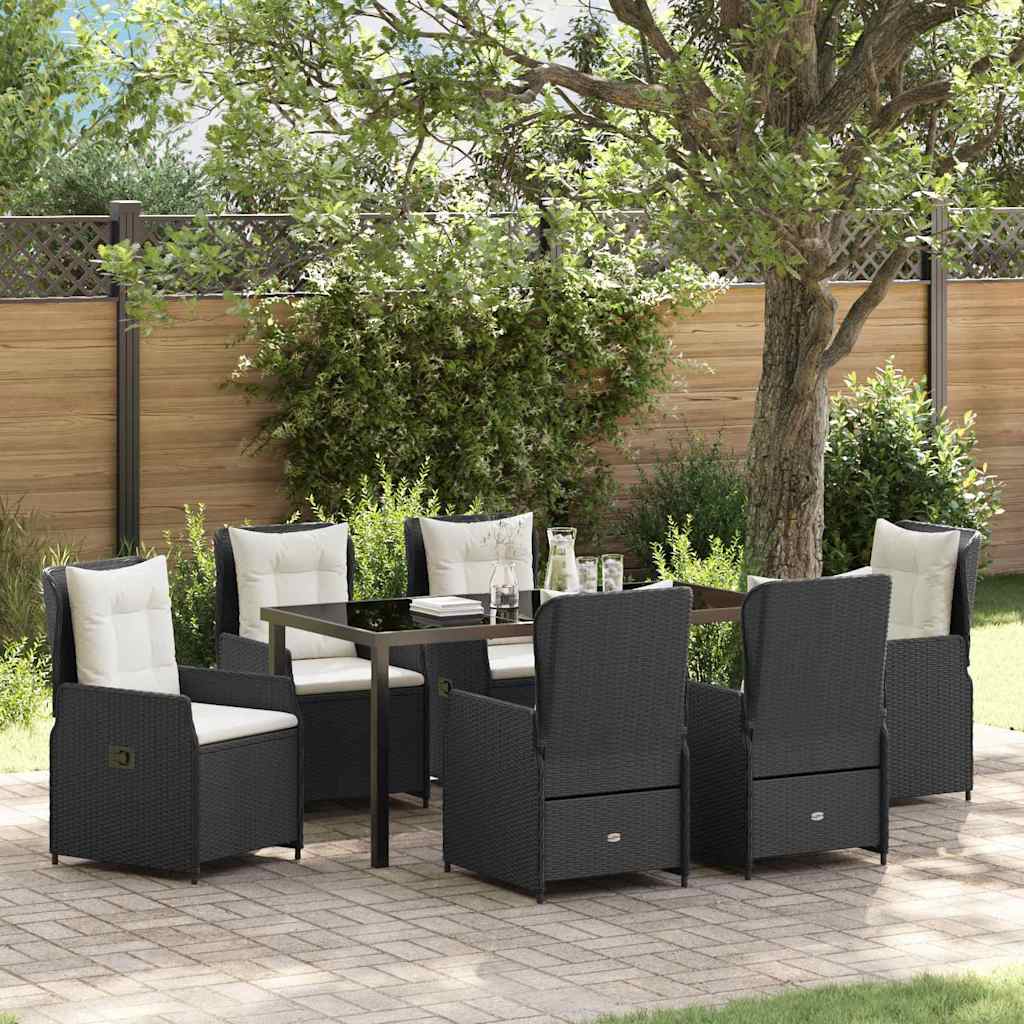 Garten Essgruppe 7 pcs Schwarz Poly-Rattan