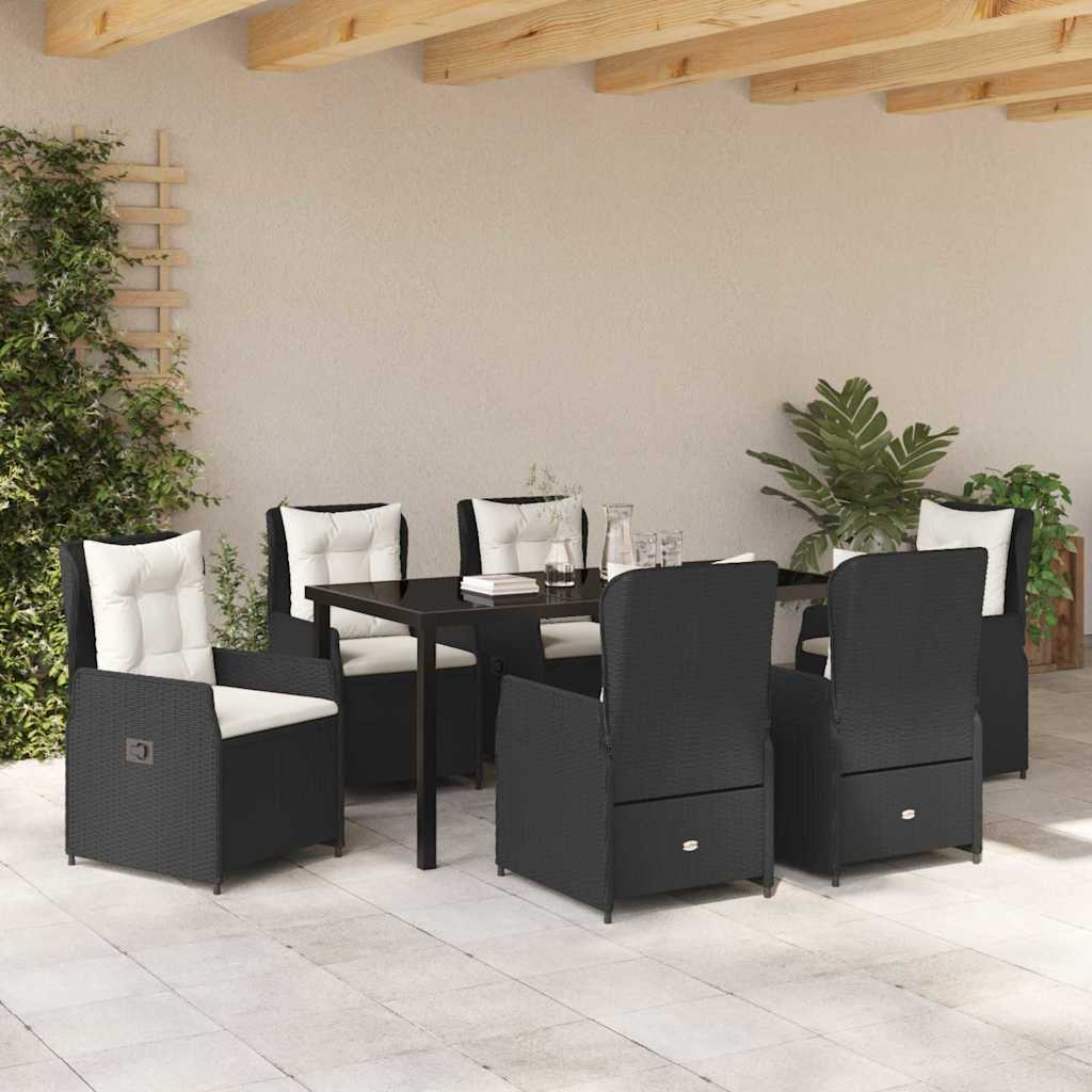 Garten Essgruppe 7 pcs Schwarz Poly-Rattan