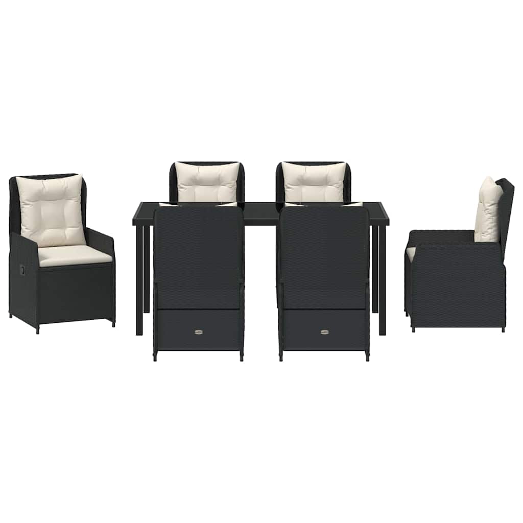 Garten Essgruppe 7 pcs Schwarz Poly-Rattan