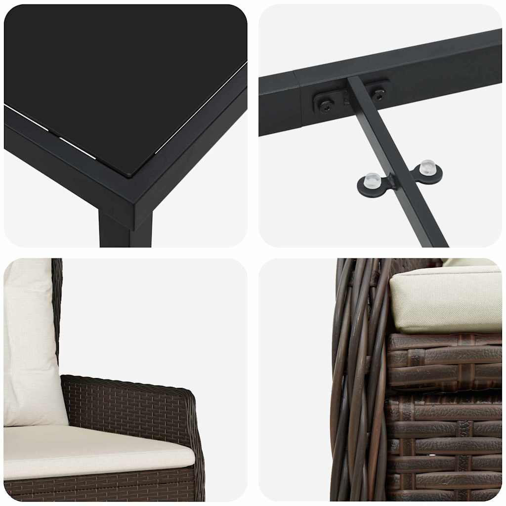 Garten Essgruppe 3 pcs Braun Poly-Rattan