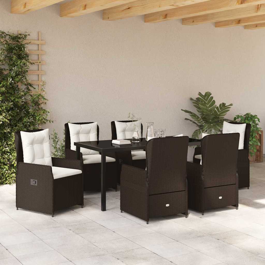 Garten Essgruppe 7 pcs Braun Poly-Rattan