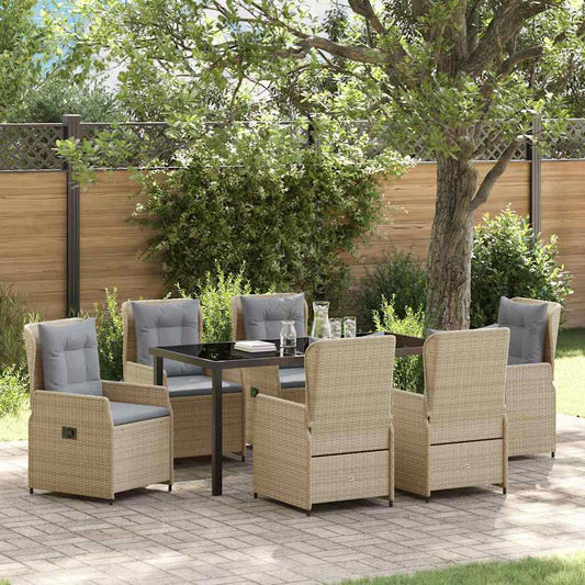 Garten Essgruppe 7 pcs Beige Poly-Rattan