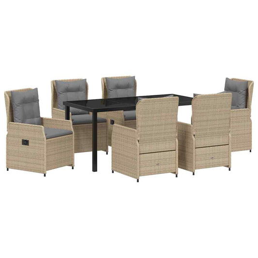 Garten Essgruppe 7 pcs Beige Poly-Rattan