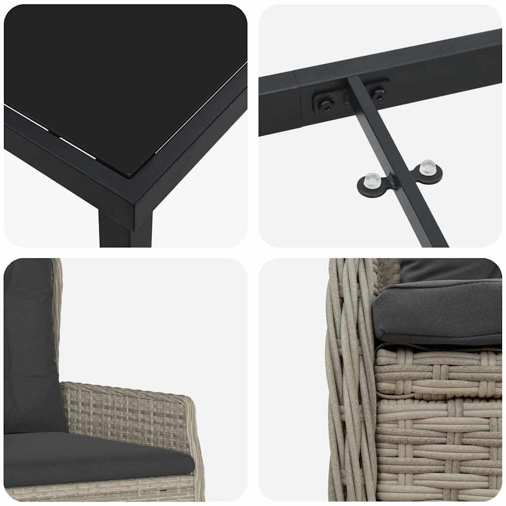 Garten Essgruppe 3 pcs Hellgrau Poly-Rattan