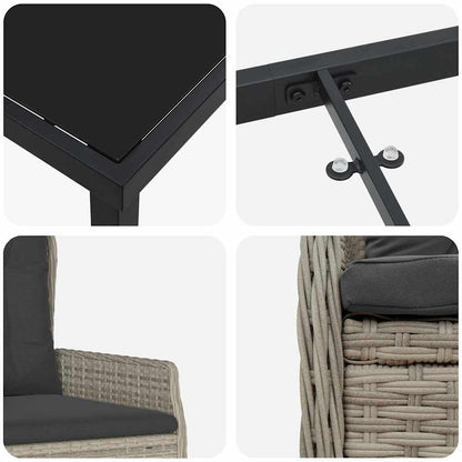 Garten Essgruppe 3 pcs Hellgrau Poly-Rattan