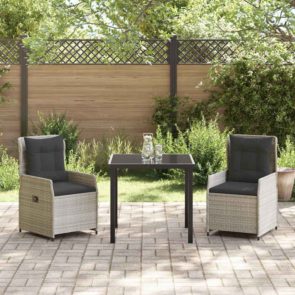 Garten Essgruppe 3 pcs Hellgrau Poly-Rattan