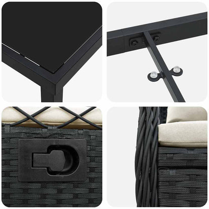 Garten Essgruppe 3 pcs Schwarz Poly-Rattan