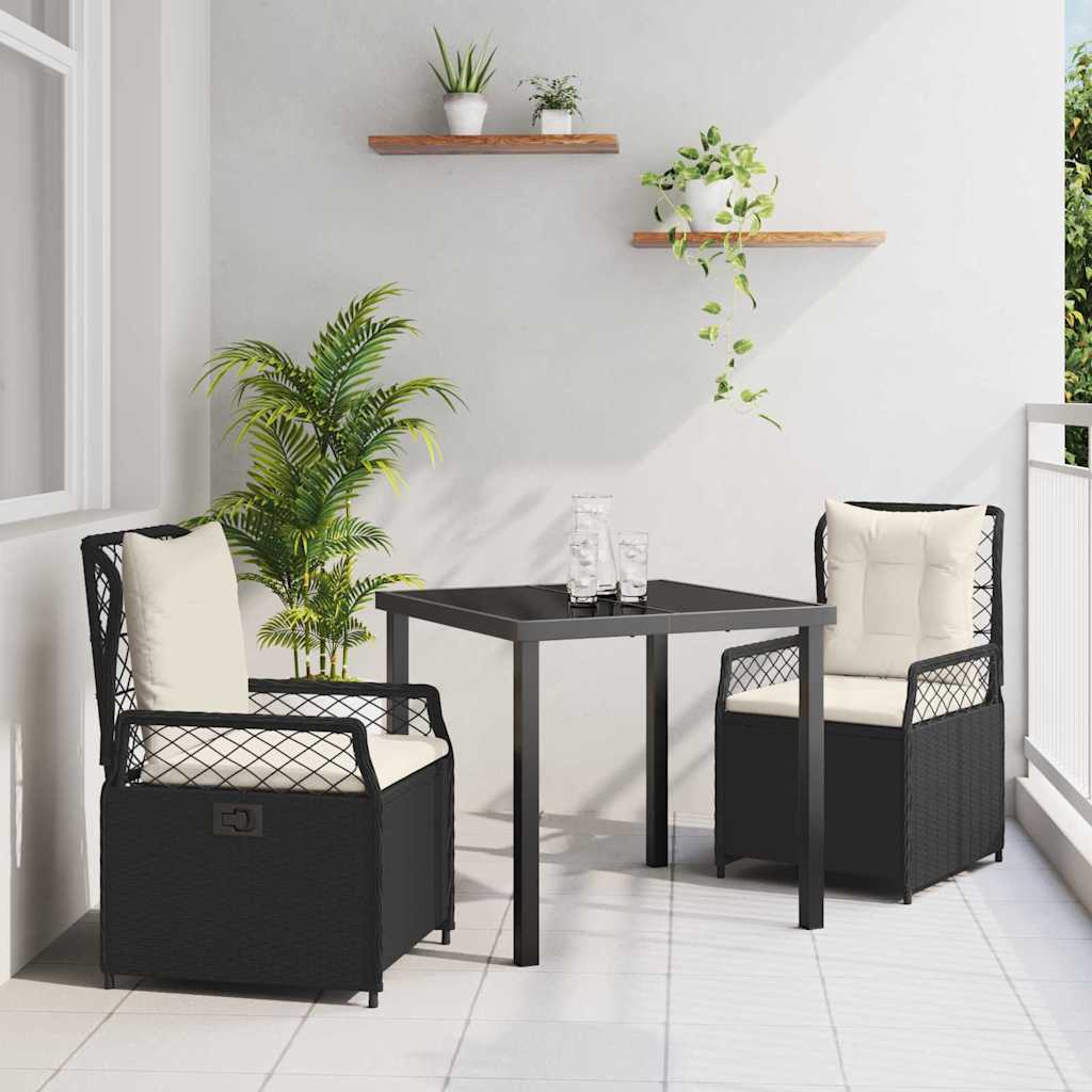 Garten Essgruppe 3 pcs Schwarz Poly-Rattan