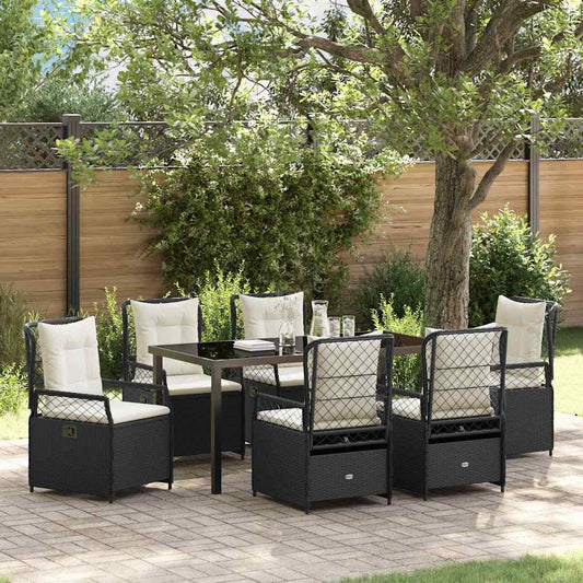 Garten Essgruppe 7 pcs Schwarz Poly-Rattan