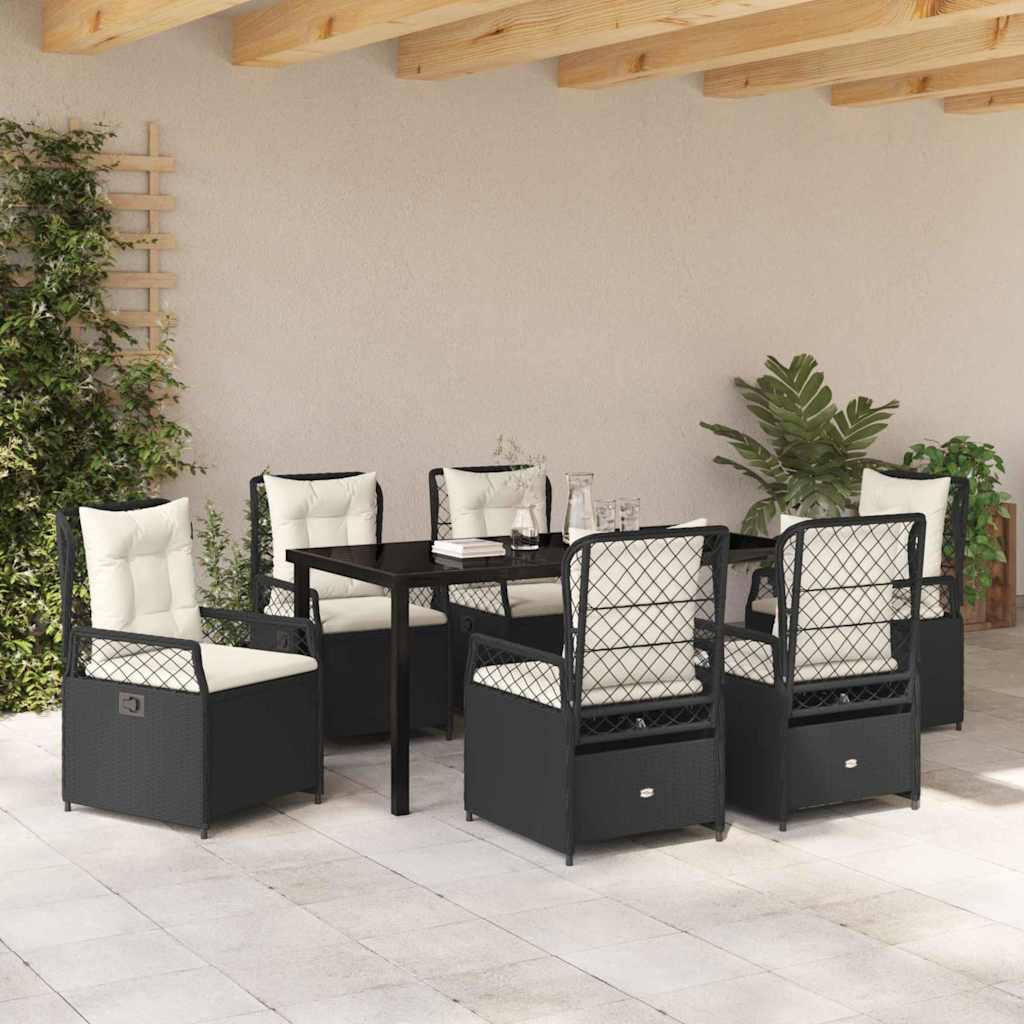 Garten Essgruppe 7 pcs Schwarz Poly-Rattan