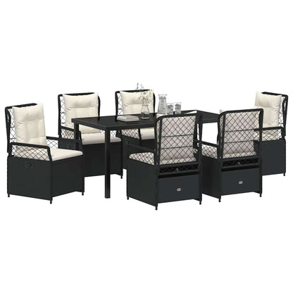 Garten Essgruppe 7 pcs Schwarz Poly-Rattan