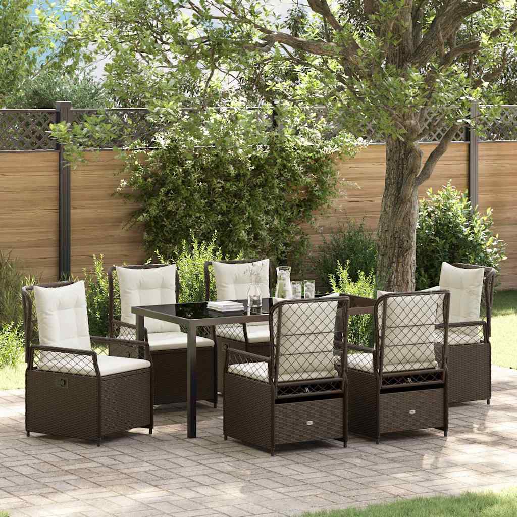 Garten Essgruppe 7 pcs Braun Poly-Rattan