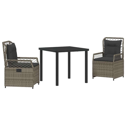 Garten Essgruppe 3 pcs Grau Poly-Rattan