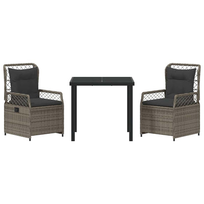 Garten Essgruppe 3 pcs Grau Poly-Rattan