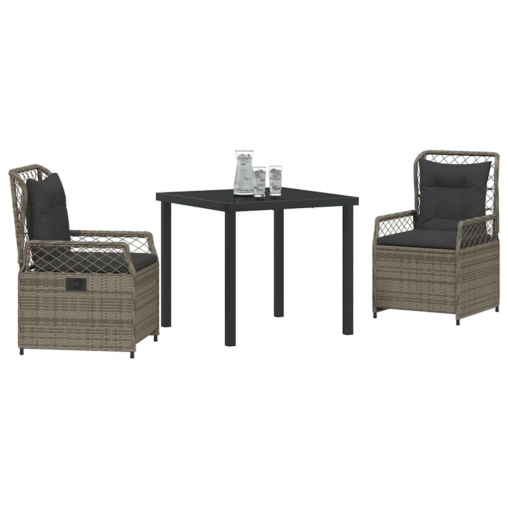 Garten Essgruppe 3 pcs Grau Poly-Rattan
