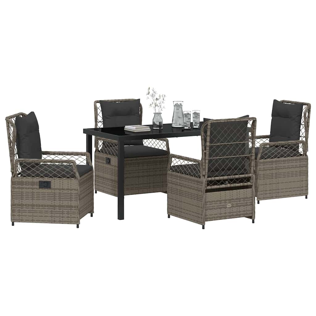 Garten Essgruppe 5 pcs Grau Poly-Rattan