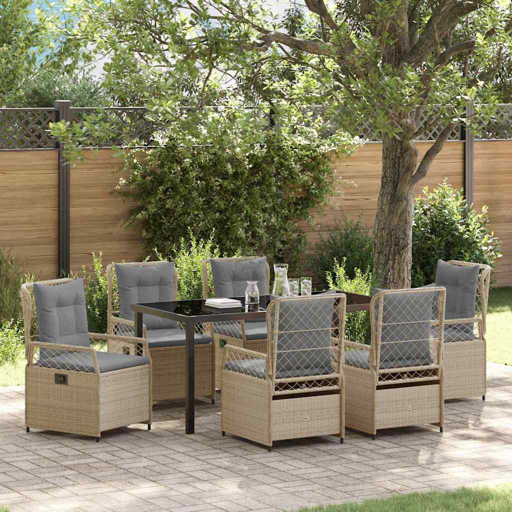 Garten Essgruppe 7 pcs Beige Poly-Rattan