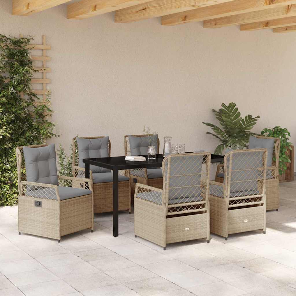 Garten Essgruppe 7 pcs Beige Poly-Rattan