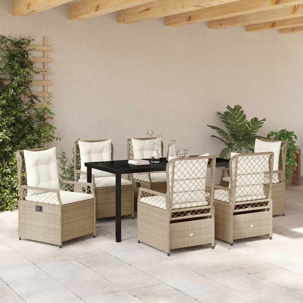 Garten Essgruppe 7 pcs Beige Poly-Rattan