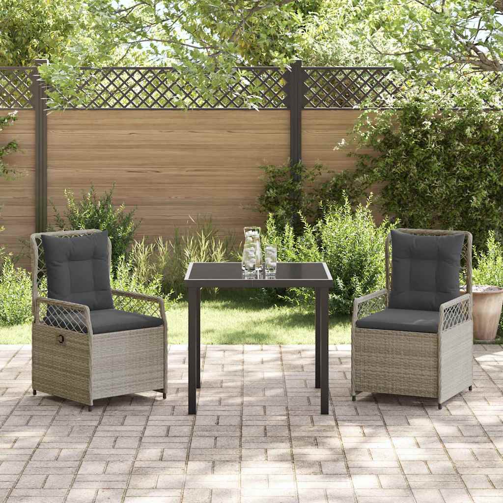 Garten Essgruppe 3 pcs Hellgrau Poly-Rattan