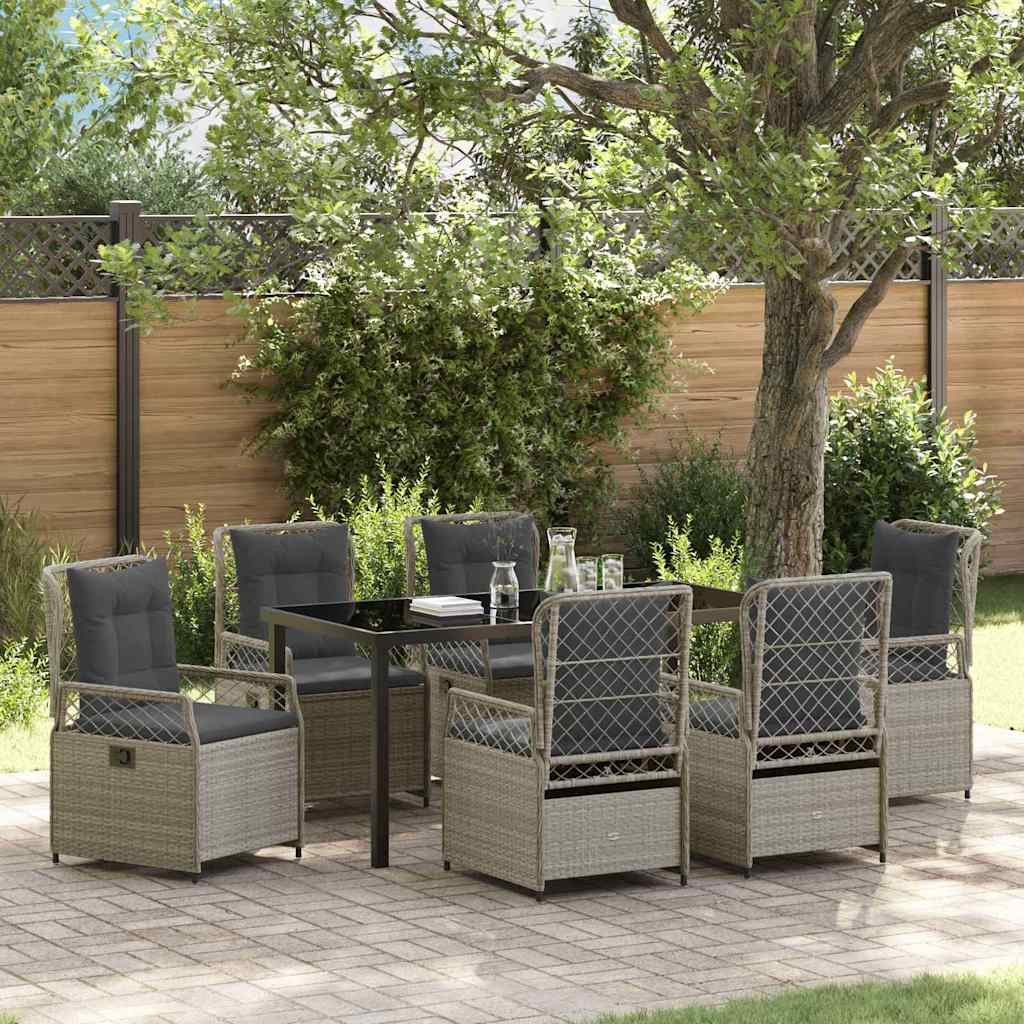 Garten Essgruppe 7 pcs Hellgrau Poly-Rattan