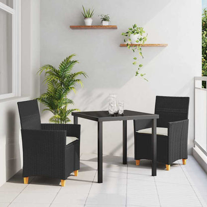Garten Essgruppe 3 pcs Schwarz Poly-Rattan