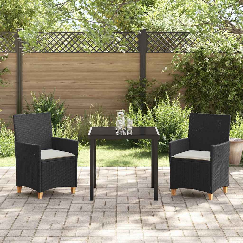Garten Essgruppe 3 pcs Schwarz Poly-Rattan