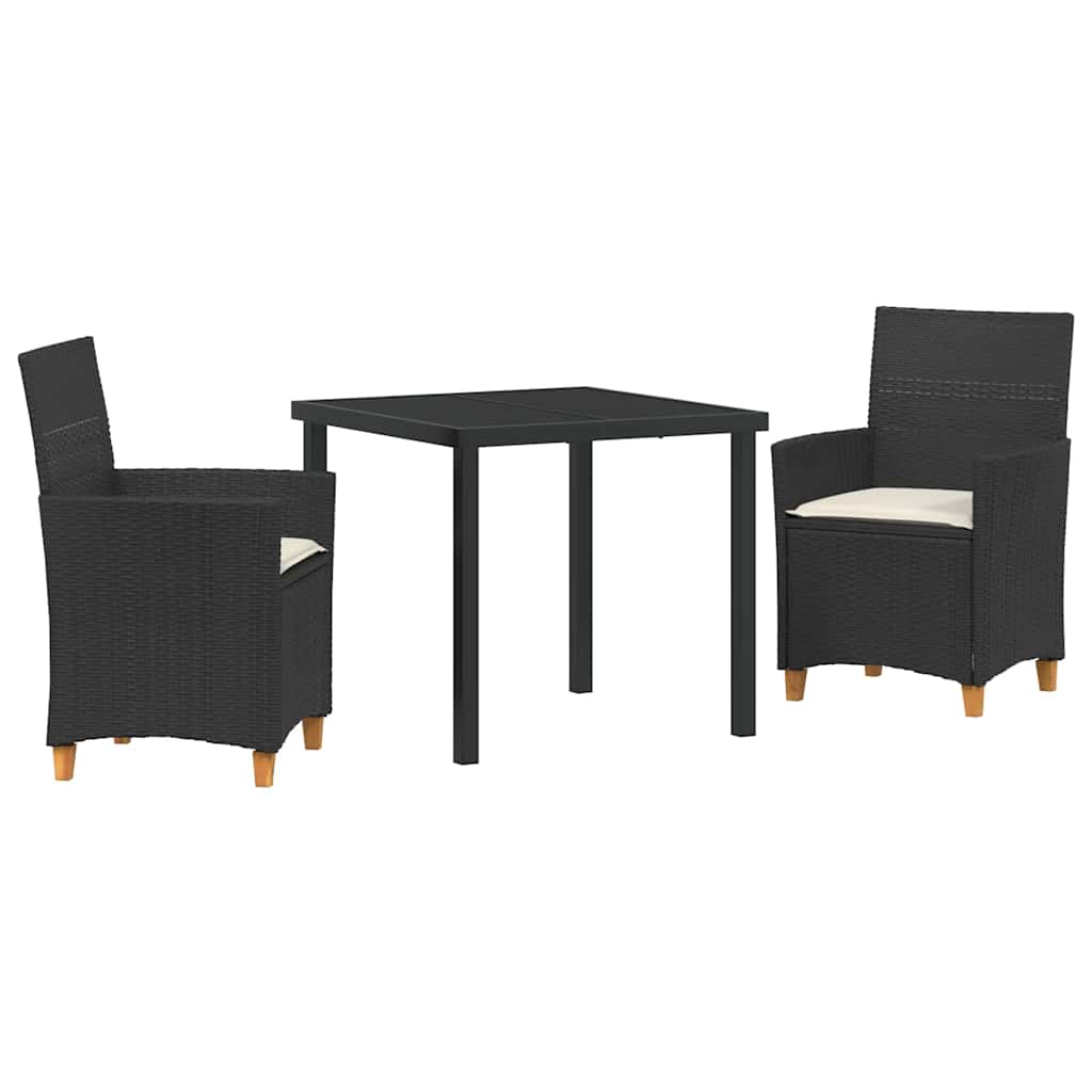 Garten Essgruppe 3 pcs Schwarz Poly-Rattan