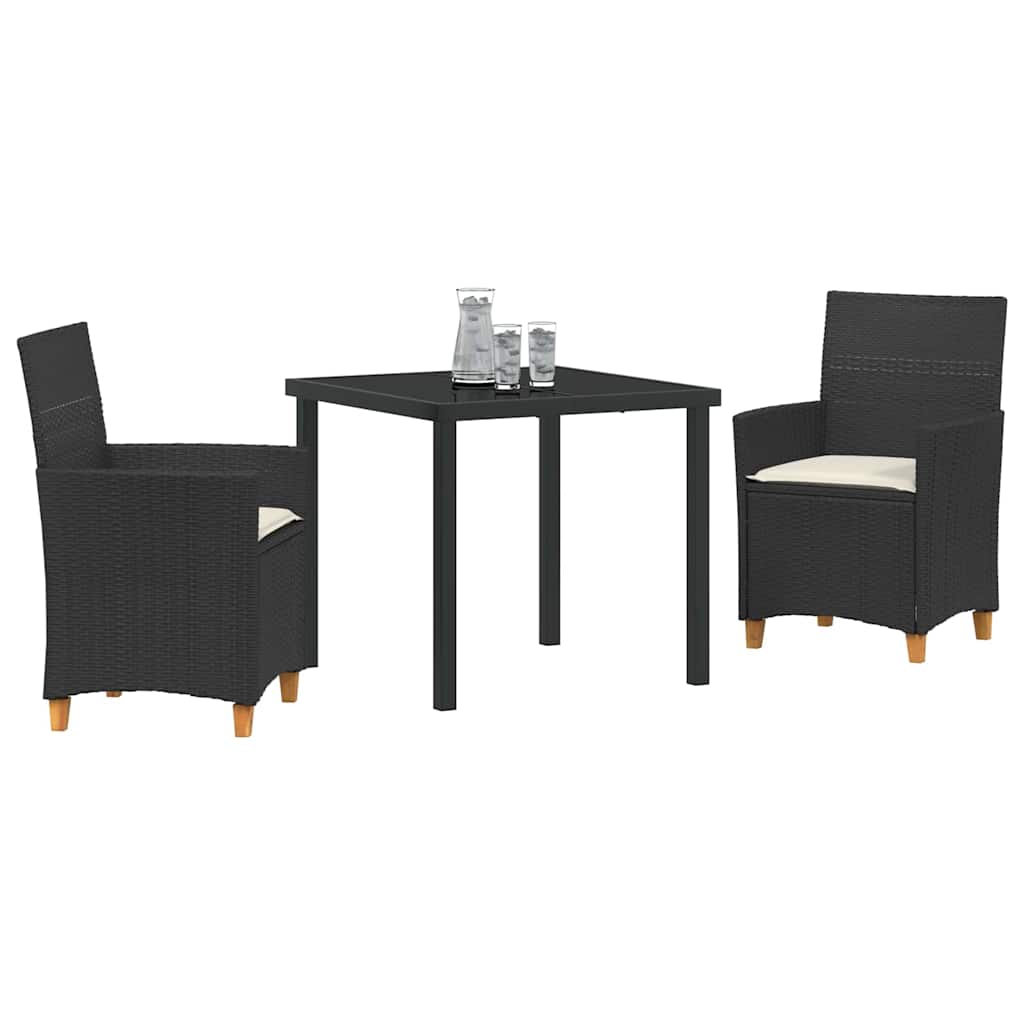 Garten Essgruppe 3 pcs Schwarz Poly-Rattan