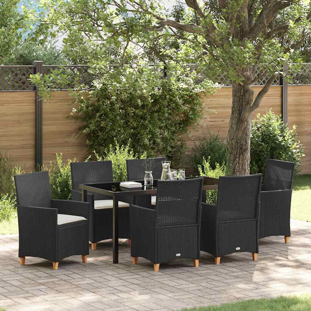 Garten Essgruppe 7 pcs Schwarz Poly-Rattan