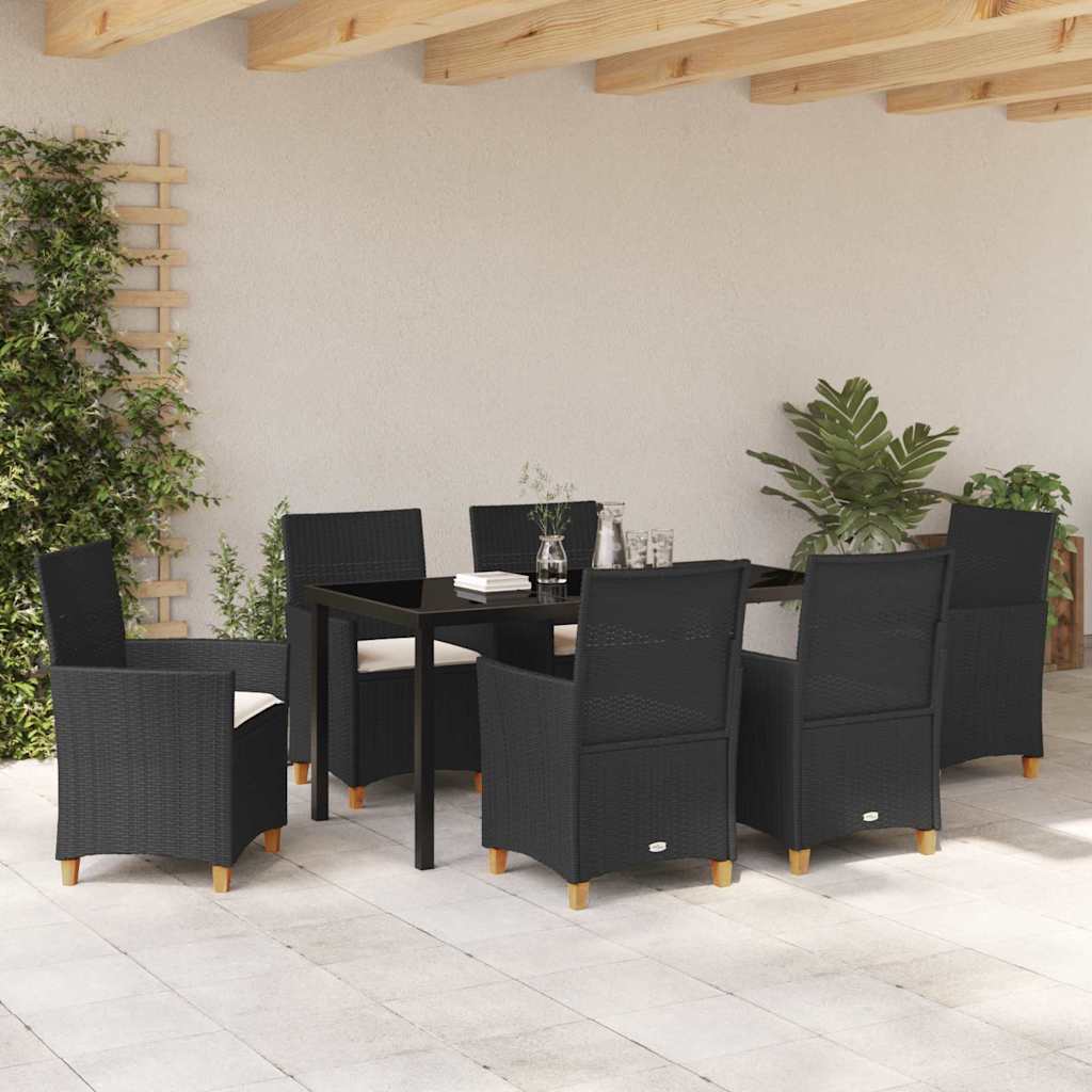 Garten Essgruppe 7 pcs Schwarz Poly-Rattan